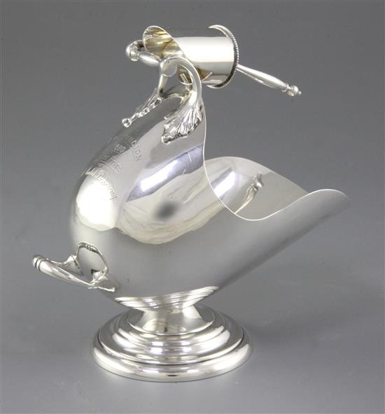 A Victorian novelty silver sugar bowl, modelled as a coal scuttle by John Newton Mappin, height 147mm, weight 7.7oz/240grms.